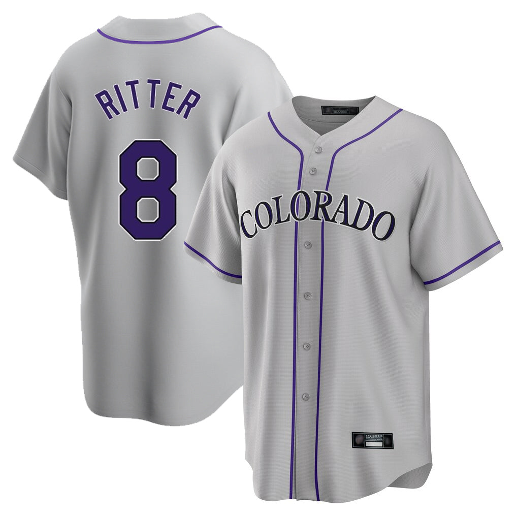 Silnrao C.Rockies #8 Ryan Ritter Player Gray Game Home Stitched Jerseys