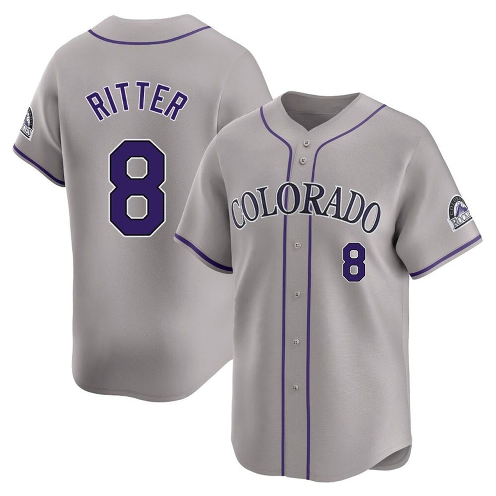 Silnrao  C.Rockies #8 Ryan Ritter Player Gray Limited Home Stitched Jerseys
