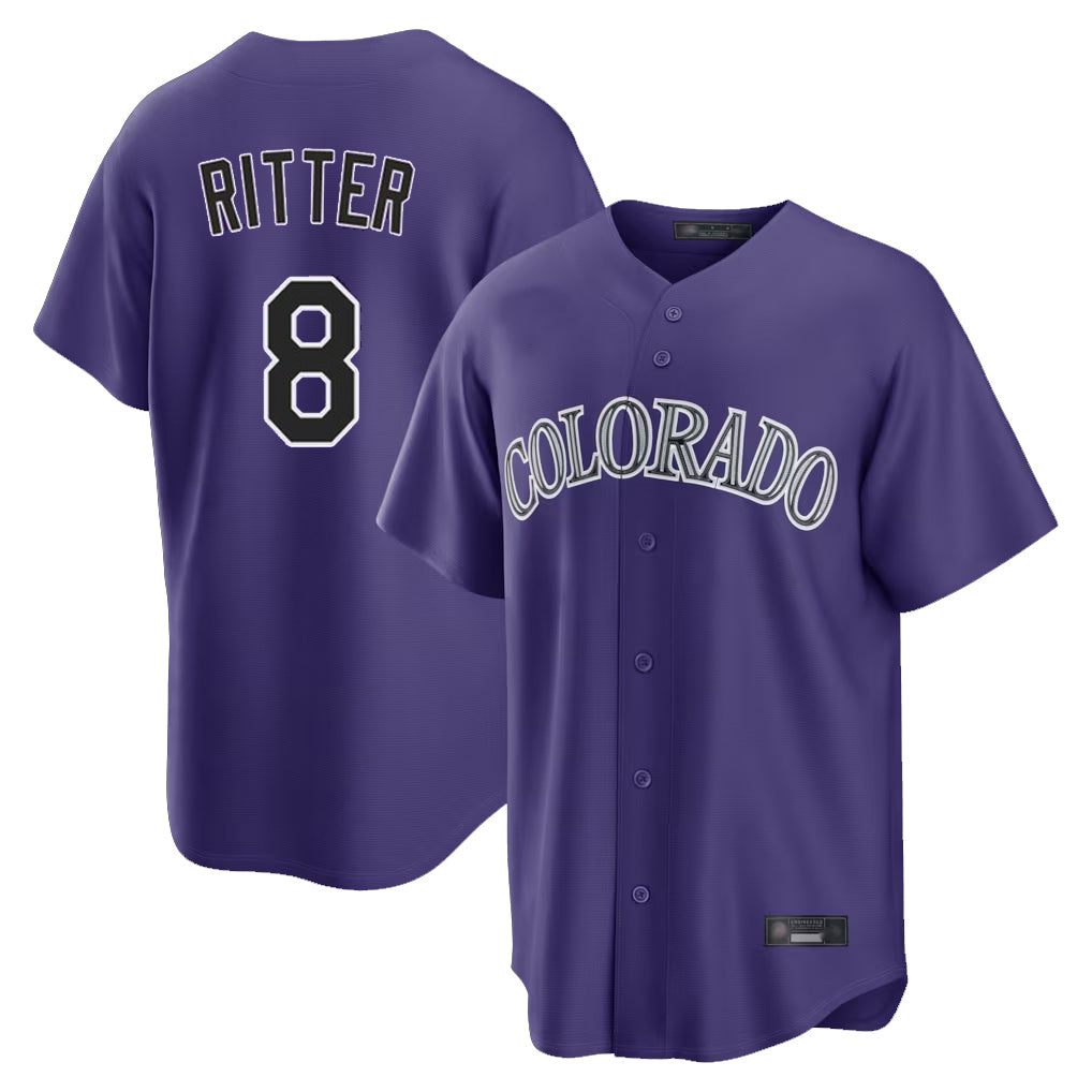 Silnrao C.Rockies #8 Ryan Ritter Player Purple Game Home Stitched Jerseys