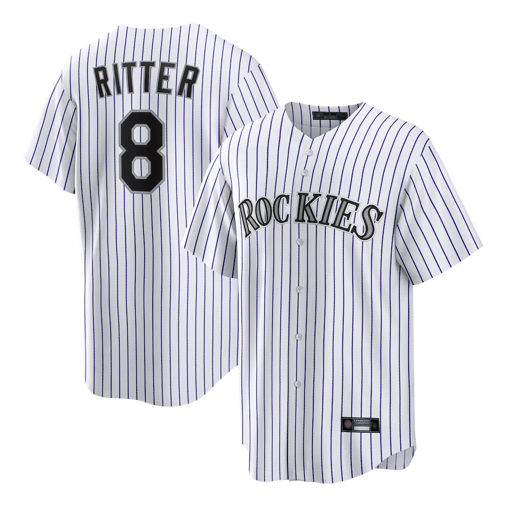 Silnrao  C.Rockies #8 Ryan Ritter Player White Game Home Stitched Jerseys
