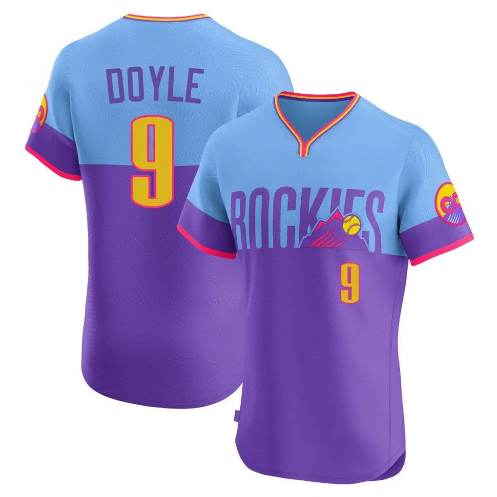 Silnrao  C.Rockies #9 Brenton Doyle Player Purple-Light Blue City Connect Limited Elite Home T-shirt Stitched Jerseys