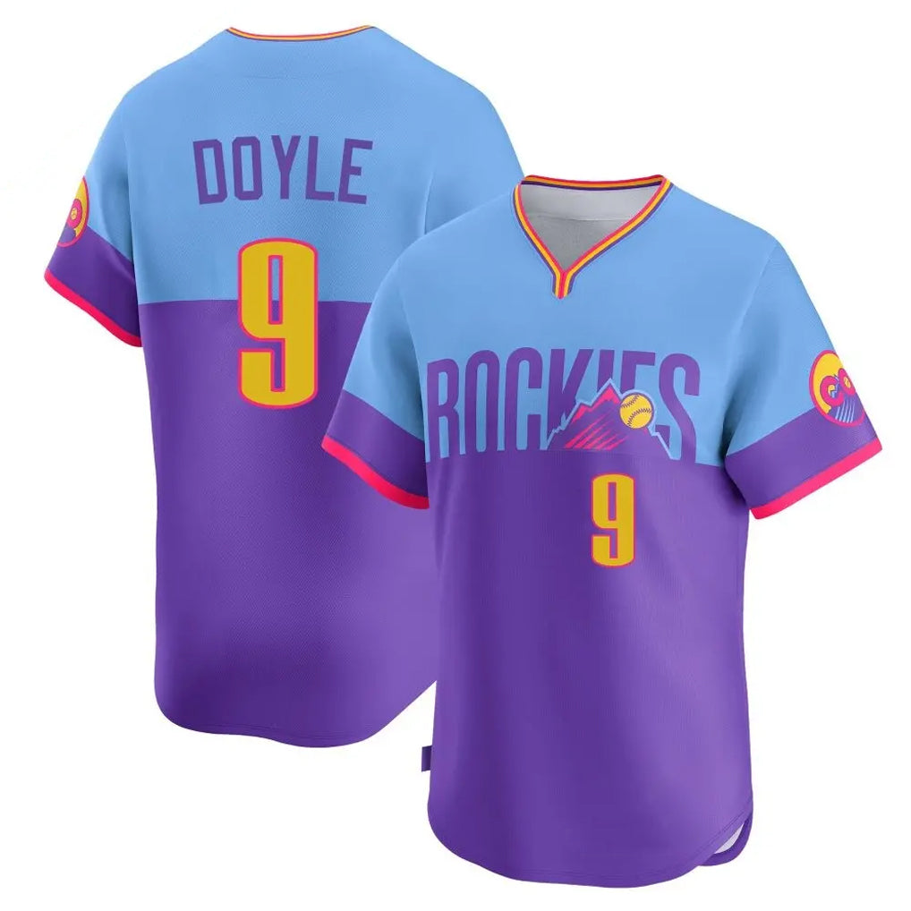 Silnrao C.Rockies #9 Brenton Doyle Player Purple-Light Blue City Connect Limited Home T-shirt Stitched Jerseys