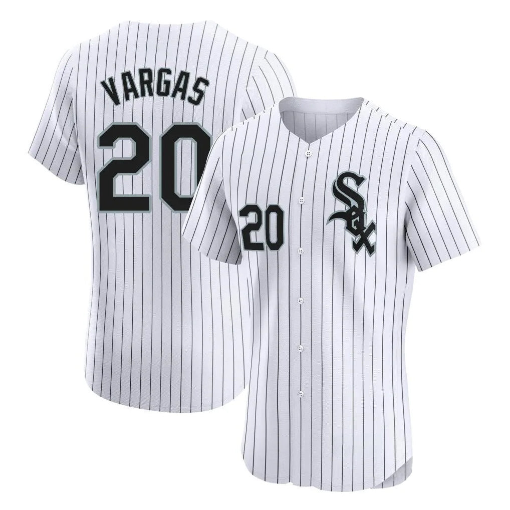 Silnrao C.White Sox #20 Miguel Vargas Player White Stripe Limited Elite Home Stitched Jerseys