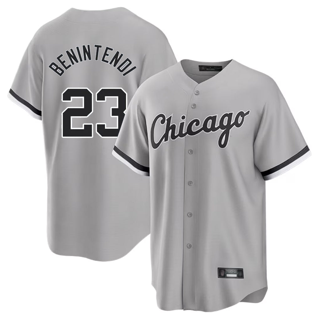 Silnrao C.White Sox #23 Andrew Benintendi Player Gray Home Game Stitched Jerseys