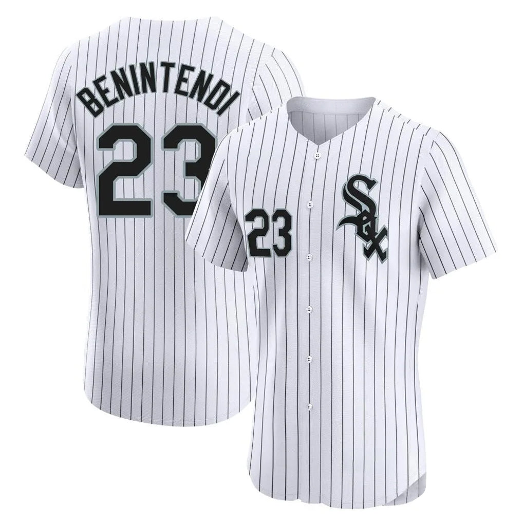 Silnrao C.White Sox #23 Andrew Benintendi Player White Stripe Limited Elite Home Stitched Jerseys