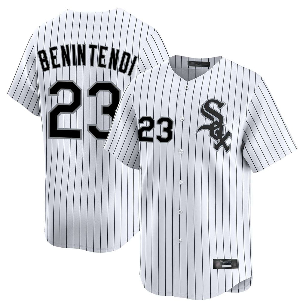 Silnrao C.White Sox #23 Andrew Benintendi Player White Stripe Limited Home Stitched Jerseys