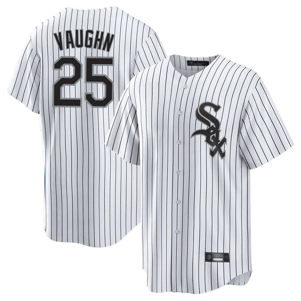 Silnrao C.White Sox #25 Andrew Vaughn Player White Stripe Home Game Stitched Jerseys
