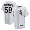 Silnrao C.White Sox #58 Seranthony Dom¨ªnguez Player White Stripe Home Game Stitched Jerseys