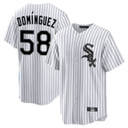 Silnrao C.White Sox #58 Seranthony Dom¨ªnguez Player White Stripe Home Game Stitched Jerseys
