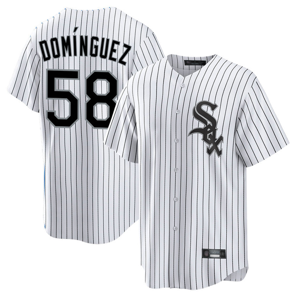 Silnrao C.White Sox #58 Seranthony Dom¨ªnguez Player White Stripe Home Game Stitched Jerseys