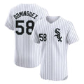 Silnrao C.White Sox #58 Seranthony Dom¨ªnguez Player White Stripe Limited Elite Home Stitched Jerseys