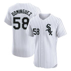 Silnrao C.White Sox #58 Seranthony Dom¨ªnguez Player White Stripe Limited Elite Home Stitched Jerseys