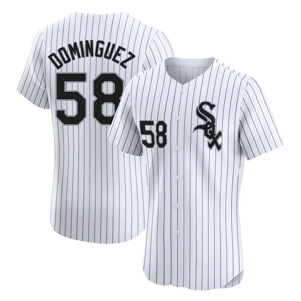 Silnrao C.White Sox #58 Seranthony Dom¨ªnguez Player White Stripe Limited Elite Home Stitched Jerseys