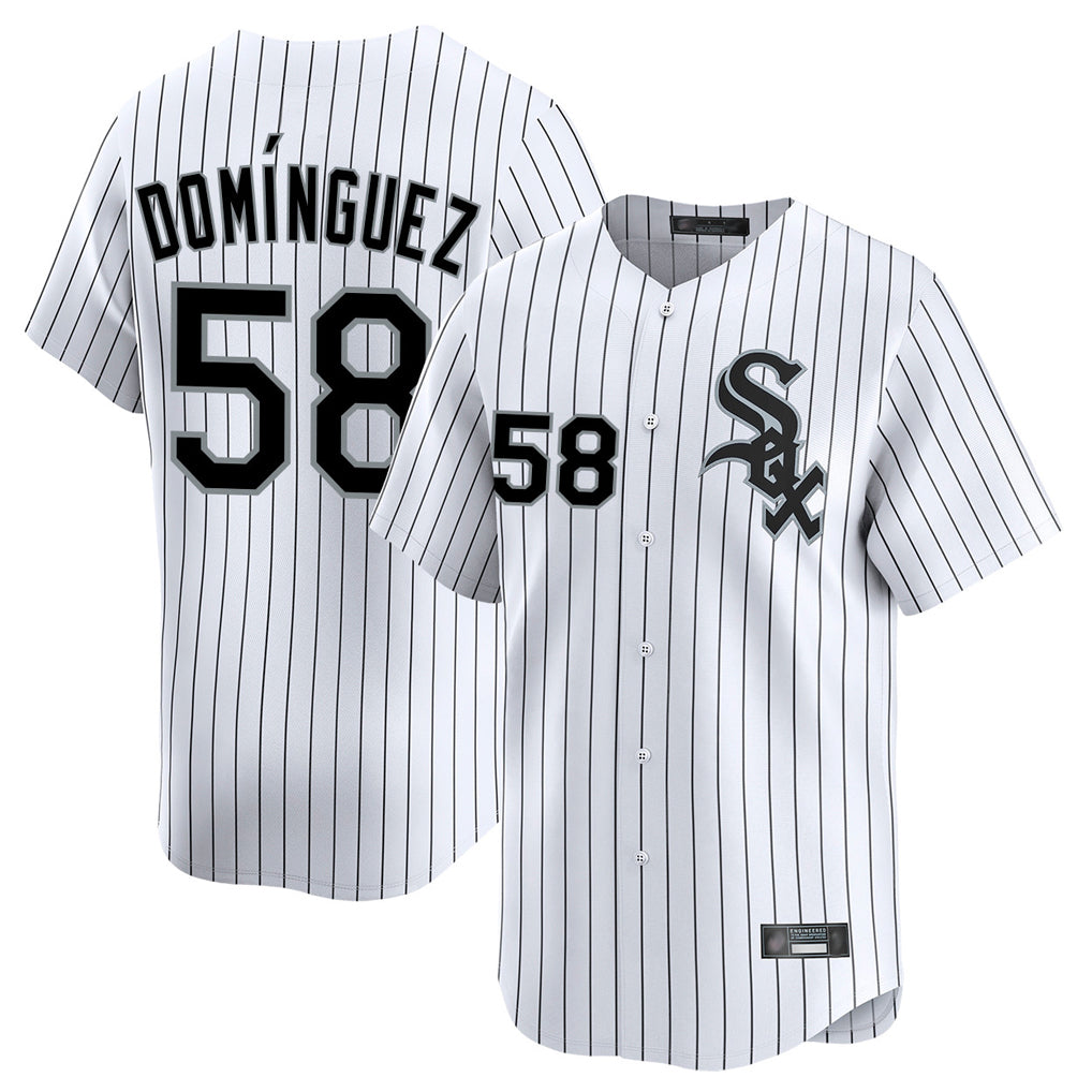 Silnrao C.White Sox #58 Seranthony Dom¨ªnguez Player White Stripe Limited Home Stitched Jerseys
