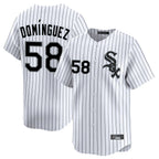 Silnrao C.White Sox #58 Seranthony Dom¨ªnguez Player White Stripe Limited Home Stitched Jerseys