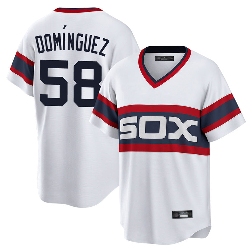Silnrao C.White Sox #58 Seranthony Dom¨ªnguez Player White T-shirt Home Game Stitched Jerseys