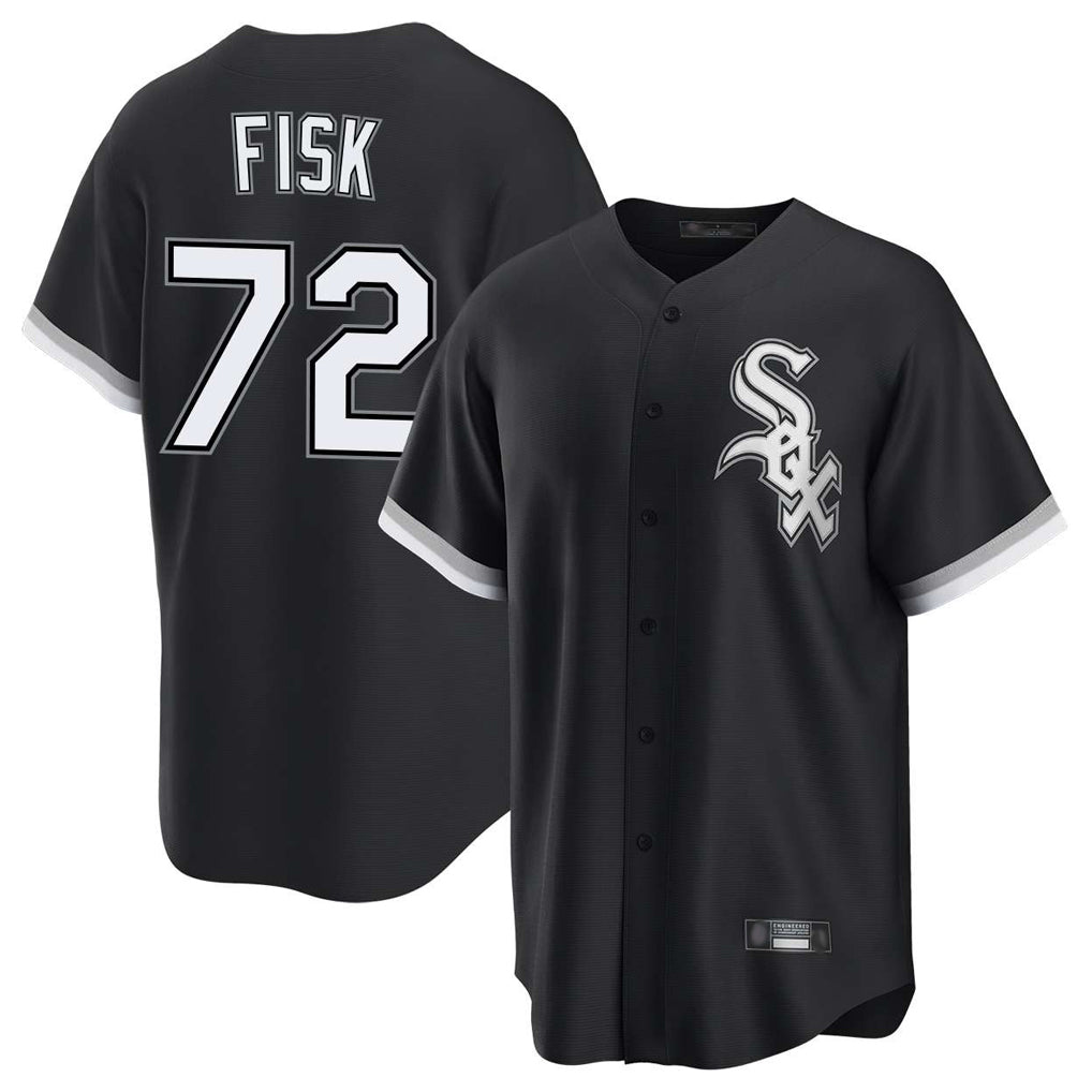 Silnrao C.White Sox #72 Carlton Fisk Player Black Home Game Stitched Jerseys