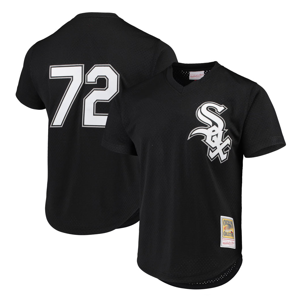 Silnrao C.White Sox #72 Carlton Fisk Player Black Mitchell & Ness Cooperstown Collection Mesh Game Stitched Jerseys
