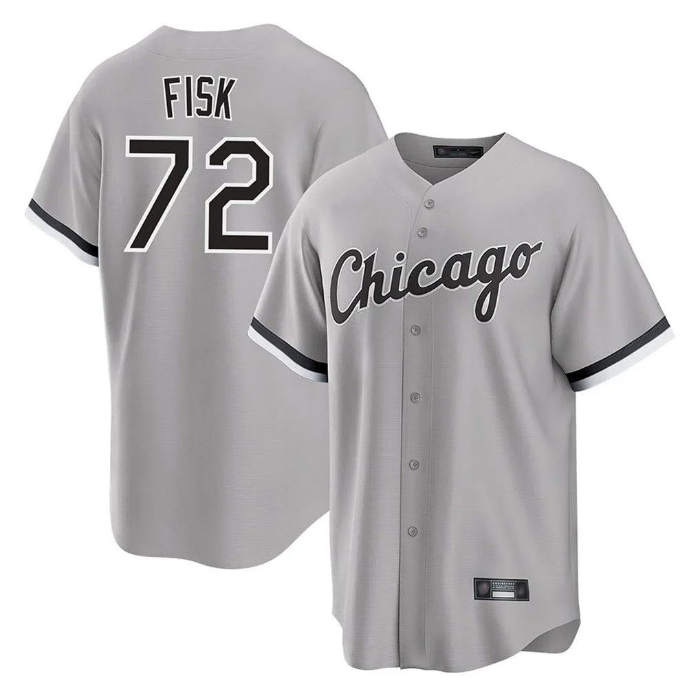 Silnrao C.White Sox #72 Carlton Fisk Player Gray Home Game Stitched Jerseys