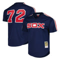 Silnrao C.White Sox #72 Carlton Fisk Player Navy Mitchell & Ness Cooperstown Collection Mesh Game Stitched Jerseys
