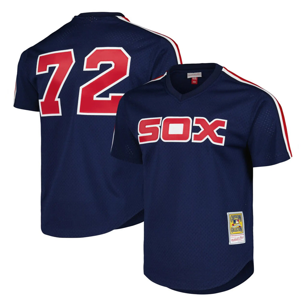 Silnrao C.White Sox #72 Carlton Fisk Player Navy Mitchell & Ness Cooperstown Collection Mesh Game Stitched Jerseys