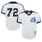 Silnrao C.White Sox #72 Carlton Fisk Player White Mitchell & Ness Cooperstown Collection Mesh Game Stitched Jerseys