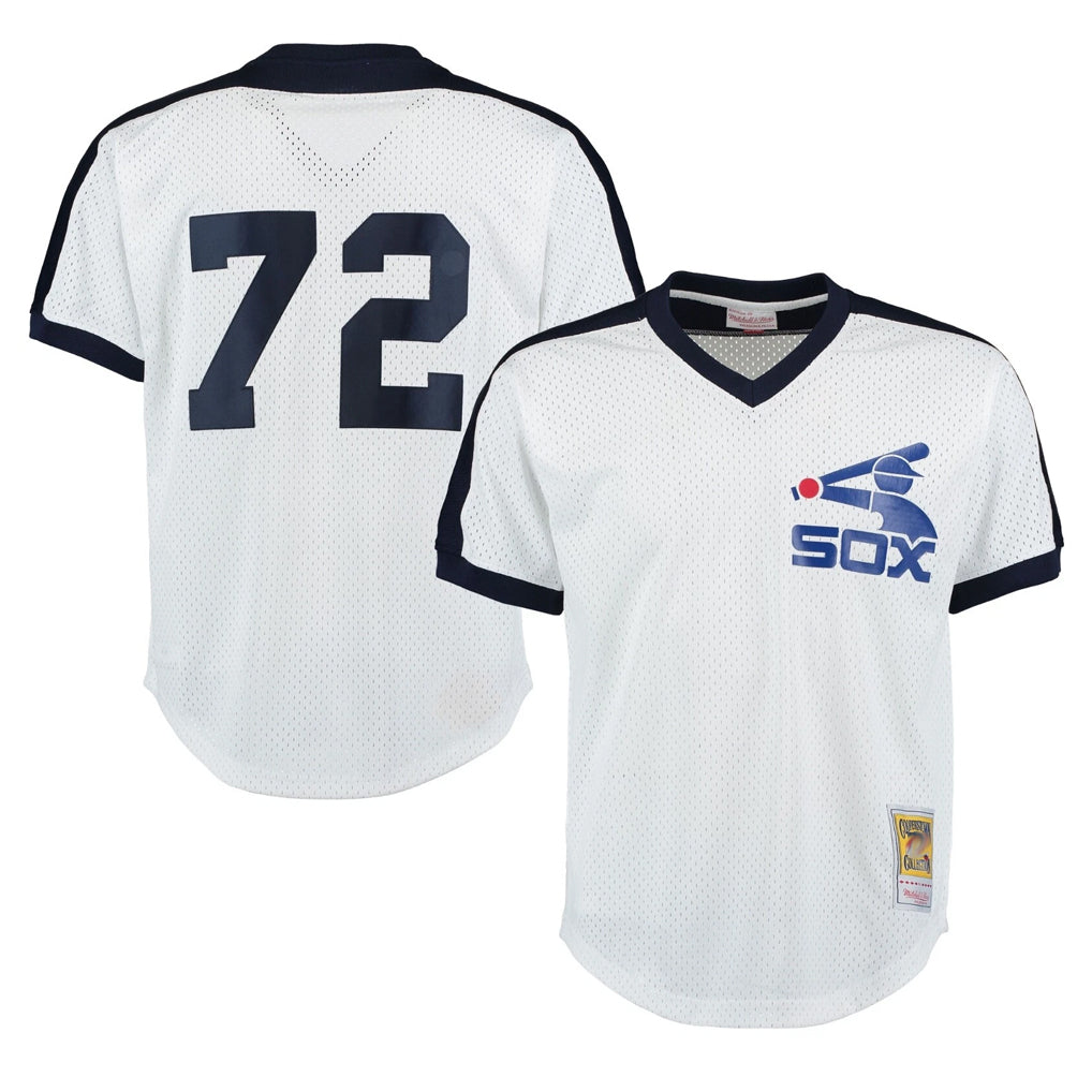 Silnrao C.White Sox #72 Carlton Fisk Player White Mitchell & Ness Cooperstown Collection Mesh Game Stitched Jerseys