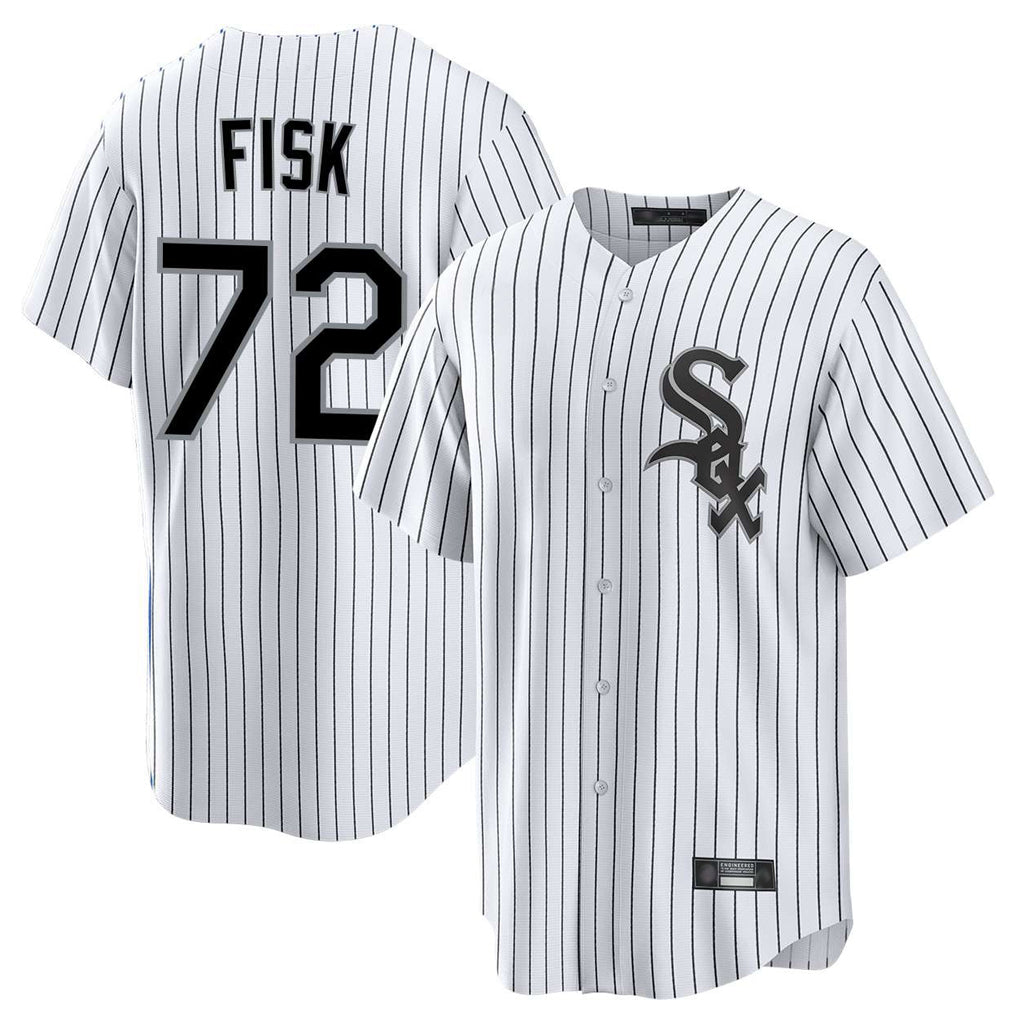 Silnrao C.White Sox #72 Carlton Fisk Player White Stripe Home Game Stitched Jerseys