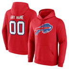 Silnrao Custom B.Bills Red Team Authentic Personalized Name & Number Hoodie Stitched Jerseys