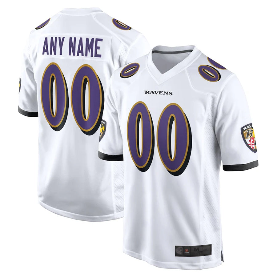 Silnrao Custom B.Ravens White Home Game Stitched Jerseys