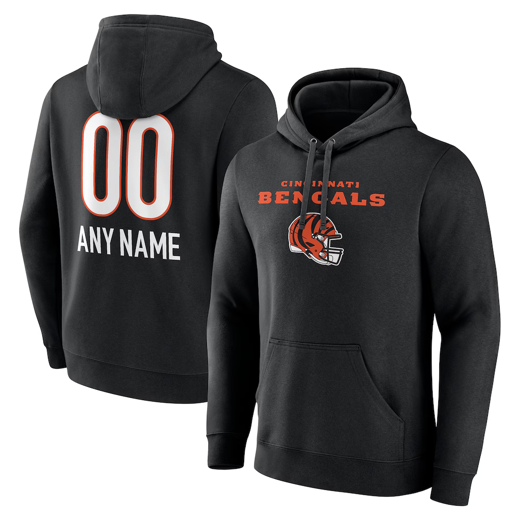 Silnrao Custom C.Bengals Black Personalized Name & Number Team Wordmark Pullover Hoodie Stitched Jerseys