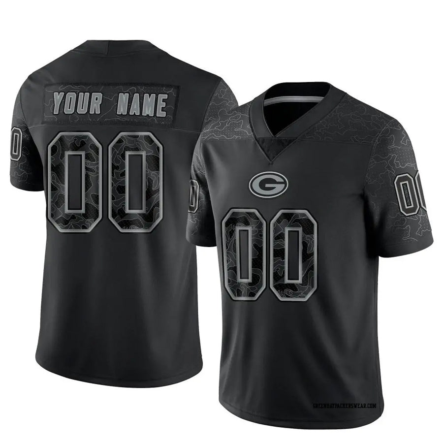 Silnrao Custom GB.Packers Black REFLECTIVE Limited Stitched Jerseys