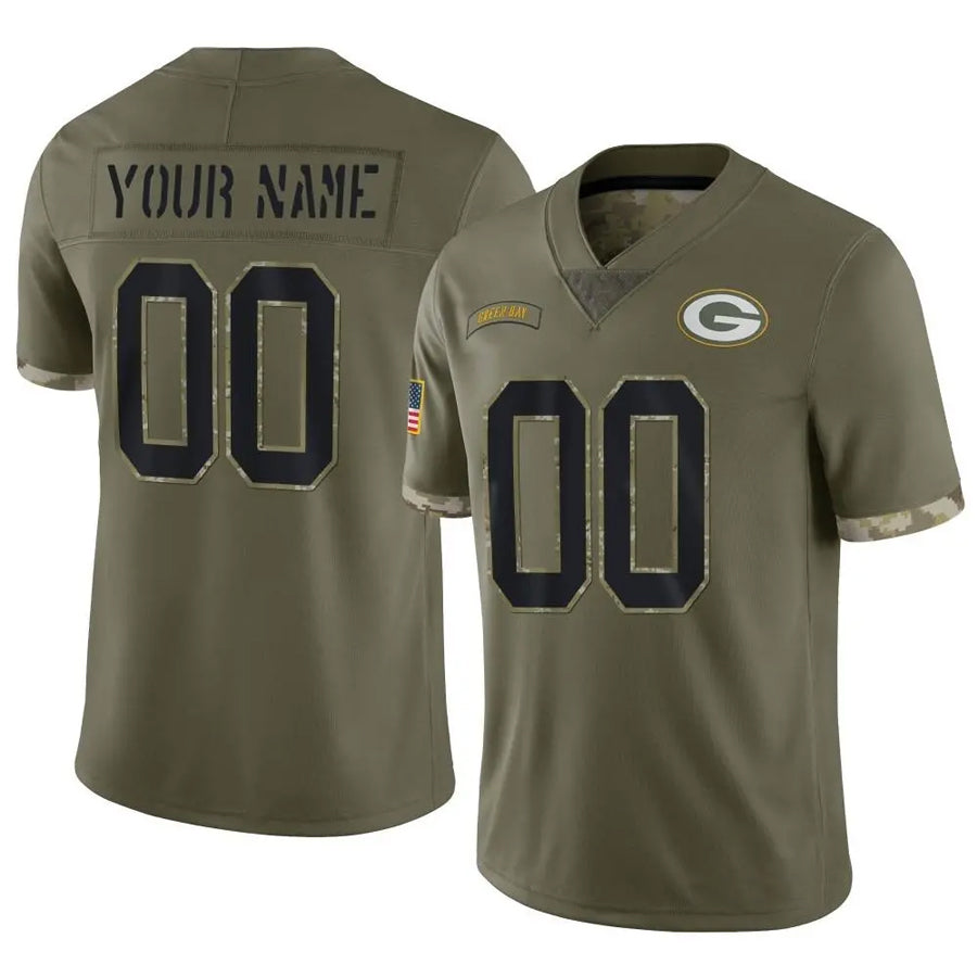Silnrao Custom GB.Packers Salute To Service Olive Stitched Jerseys