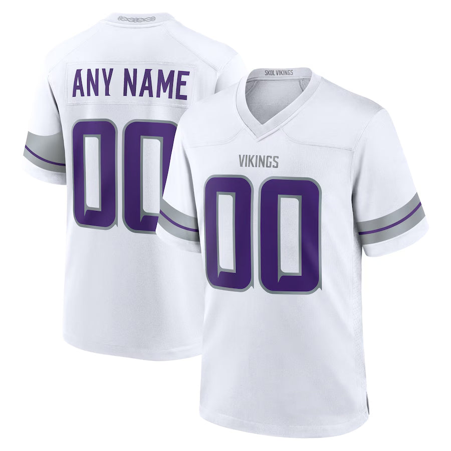 Silnrao Custom MN.Vikings White Alternate Game Stitched Jerseys