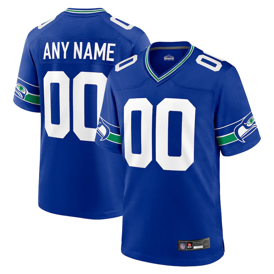 Silnrao Custom S.Seahawks Royal Throwback Game Stitched Jerseys