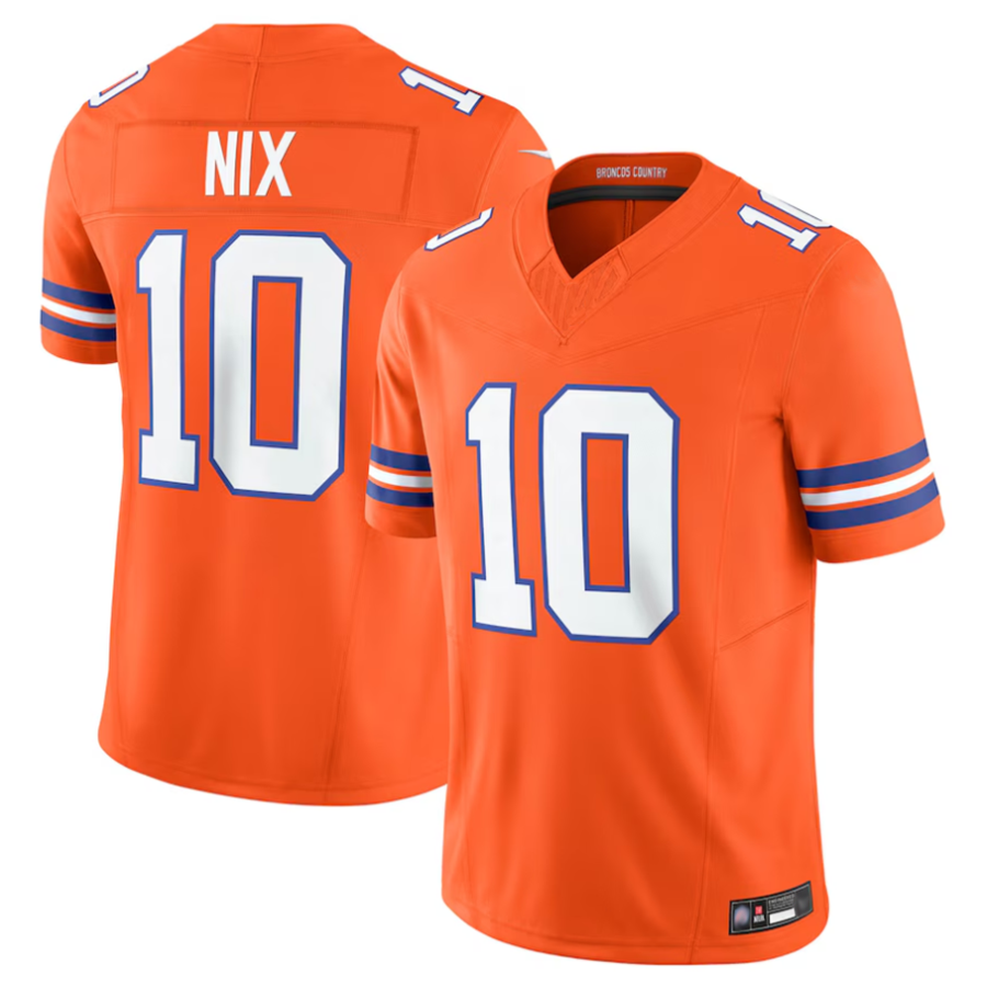 Silnrao D.Broncos #10 Bo Nix Player Orange Vapor F.U.S.E. Limited Stitched Jerseys
