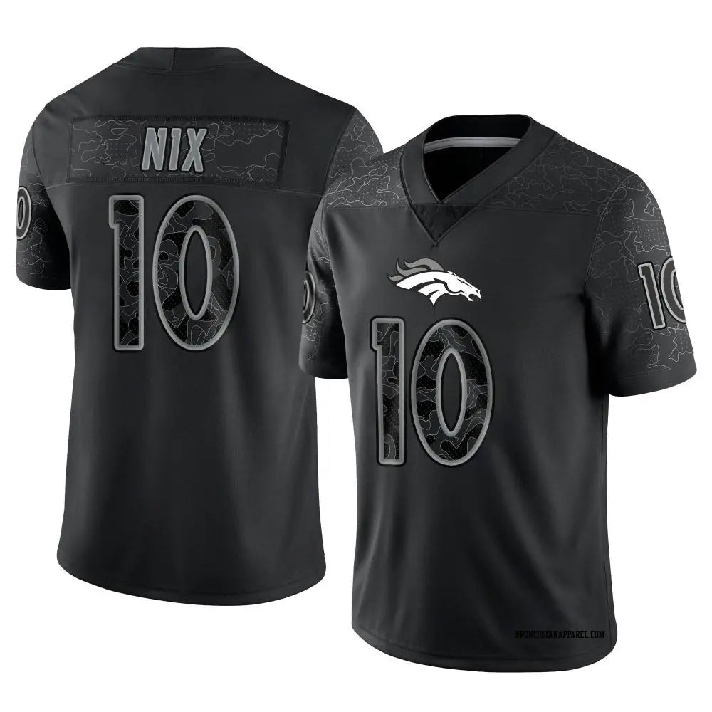 Silnrao D.Broncos #10 Bo Nix Player Black RFLCTV Limited  Jerseys