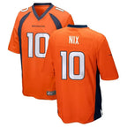 Silnrao D.Broncos #10 Bo Nix Player Orange Game Stitched Jerseys