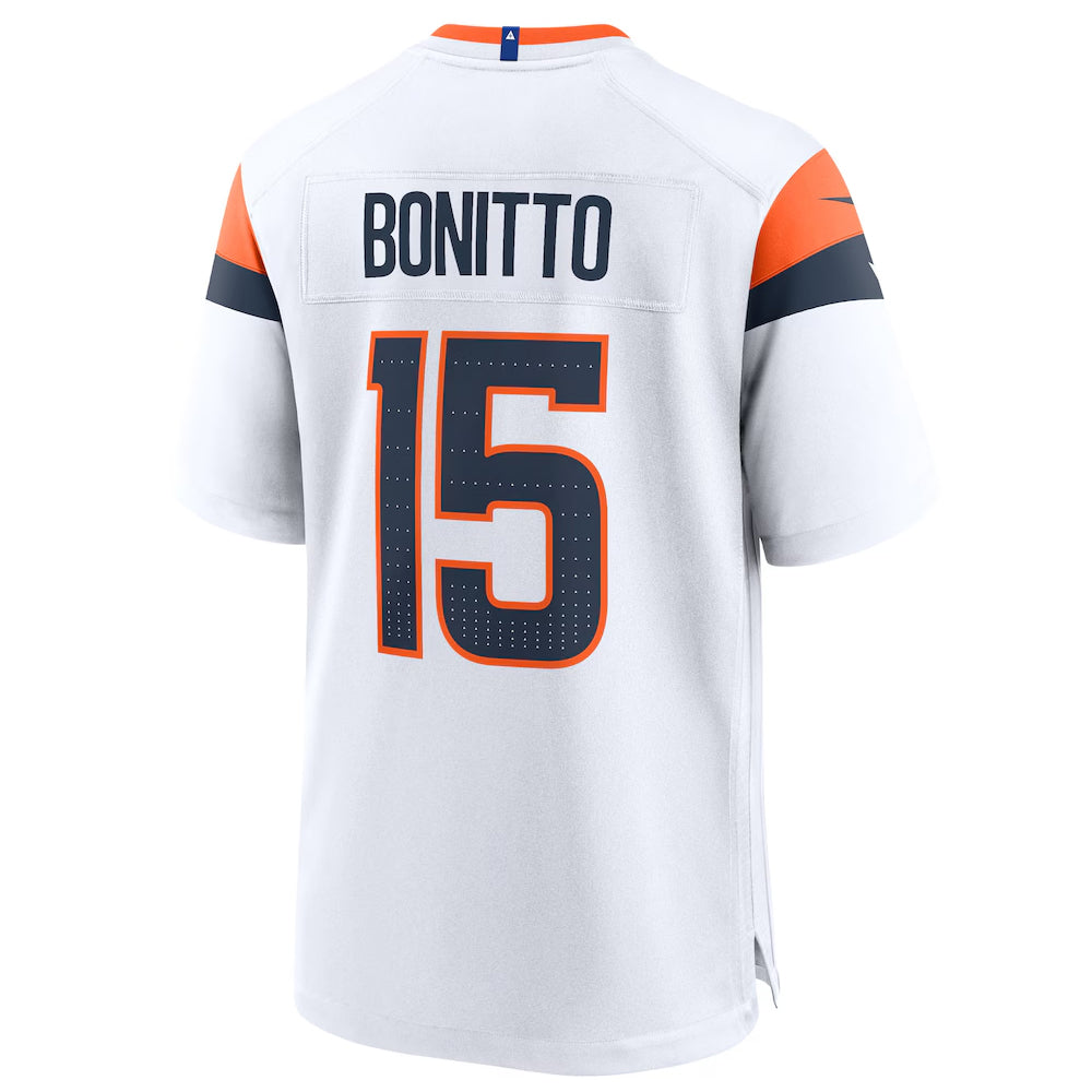 Silnrao D.Broncos #15 Nik Bonitto Player White Home Game Stitched Jerseys