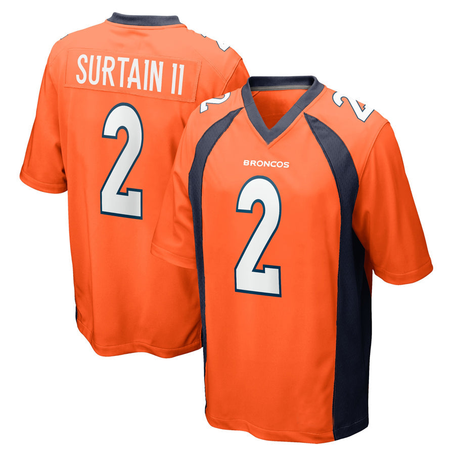 Silnrao D.Broncos #2 Patrick Surtain II Player Orange Home Game Football Stitched Jerseys