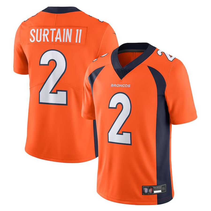 Silnrao D.Broncos #2 Patrick Surtain II Player Orange Vapor Untouchable Limited Stitched Jerseys