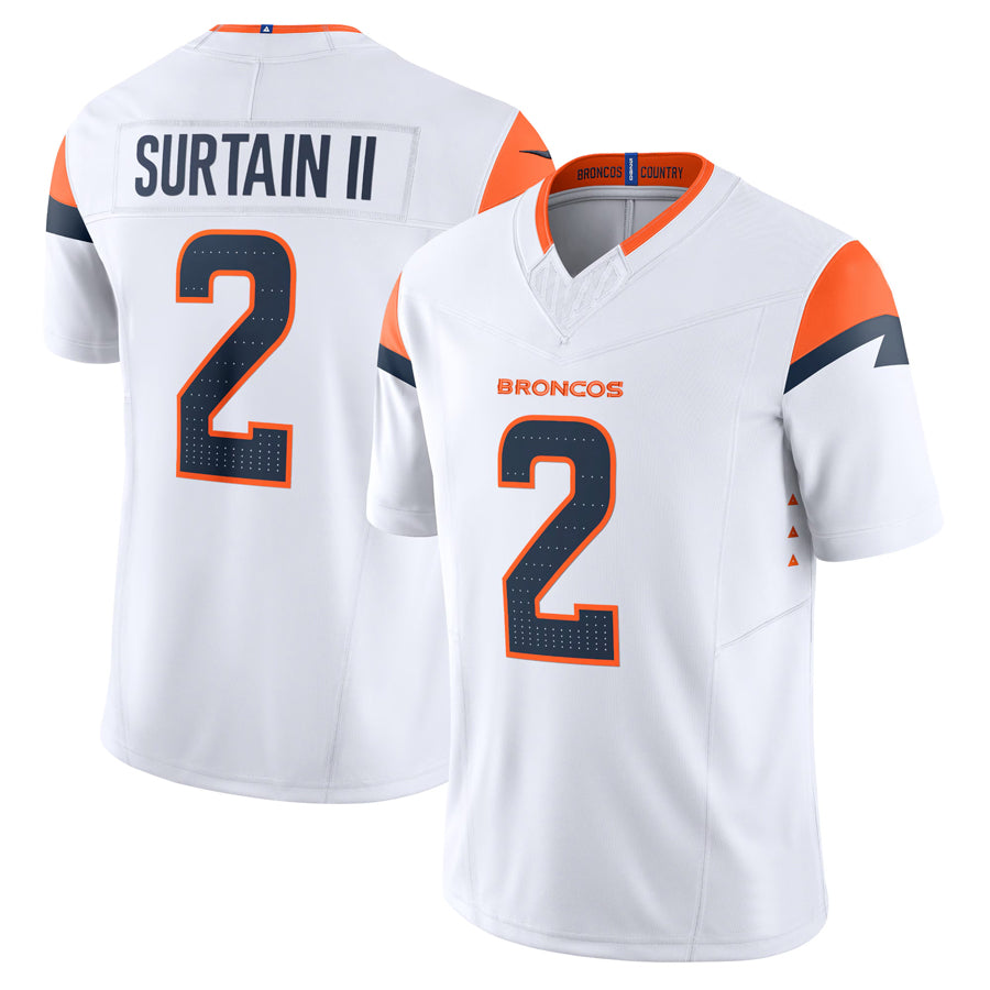 Silnrao D.Broncos #2 Patrick Surtain II Player White Vapor F.U.S.E. Limited Stitched Jerseys