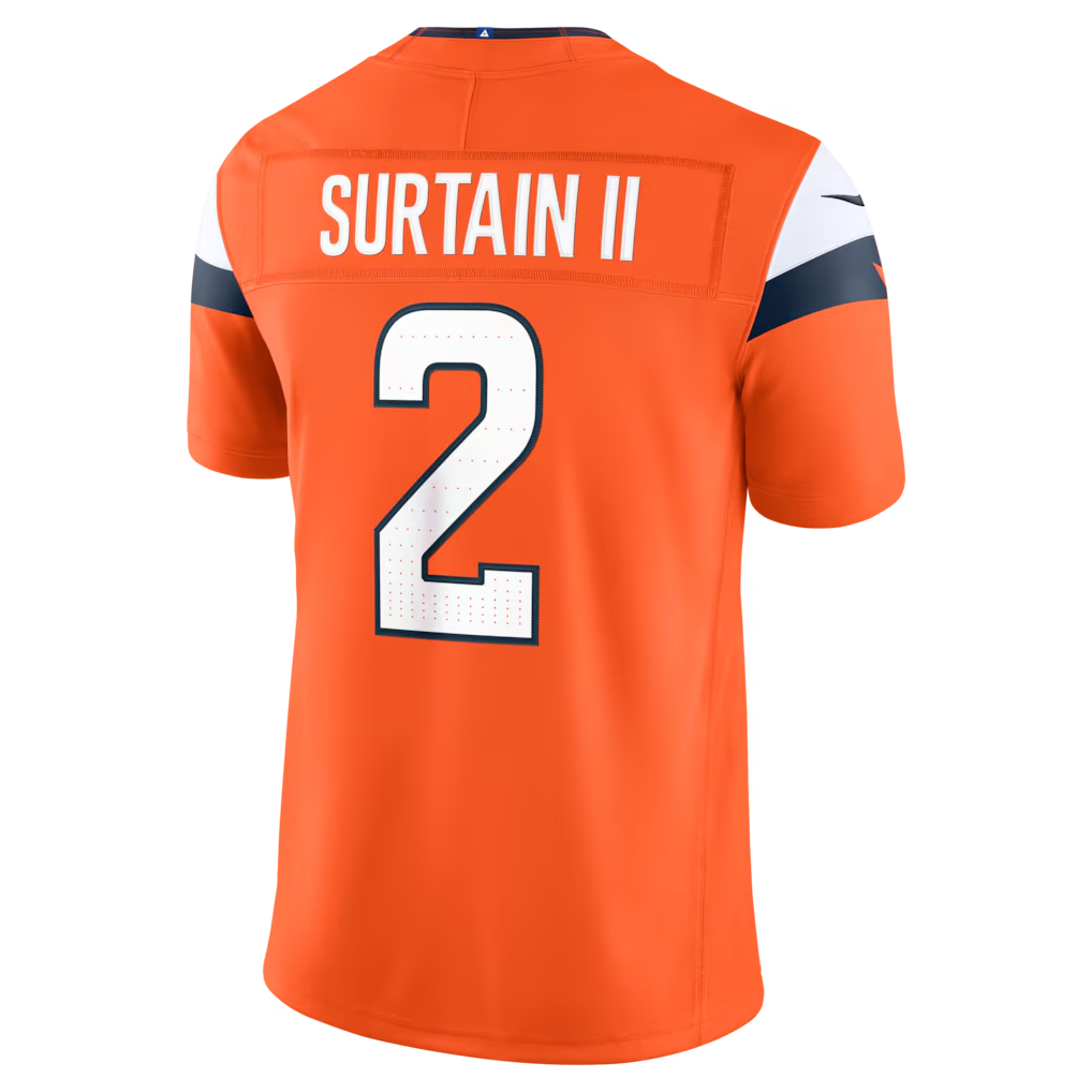 Silnrao D.Broncos #2 Patrick Surtain II Orange Team Vapor F.U.S.E. Stitched Limited Jerseys