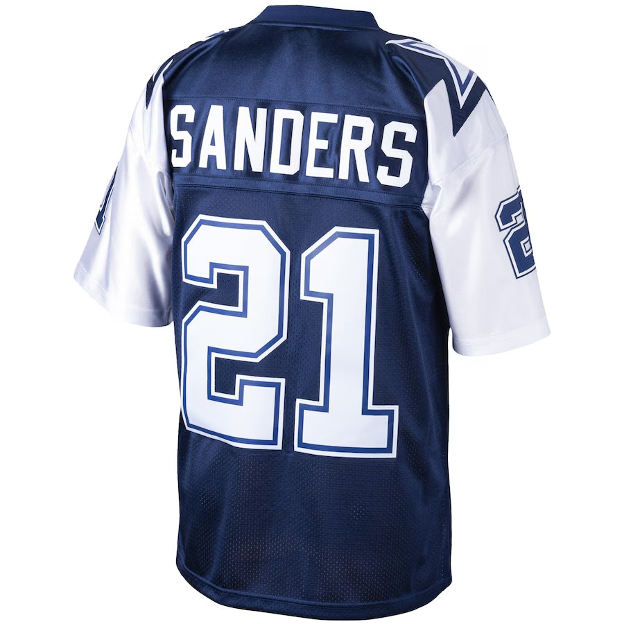 Silnrao D.Cowboys #21 Deion Sanders Mitchell & Ness Navy Big & Tall 1995 Retired Player Replica Stitched Jerseys