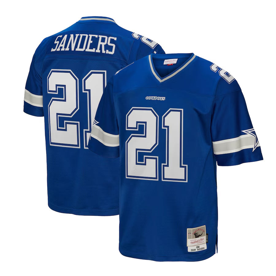 Silnrao D.Cowboys #21 Deion Sanders Mitchell & Ness Navy Big & Tall 1996 Retired Player Legacy Replica Stitched Jerseys