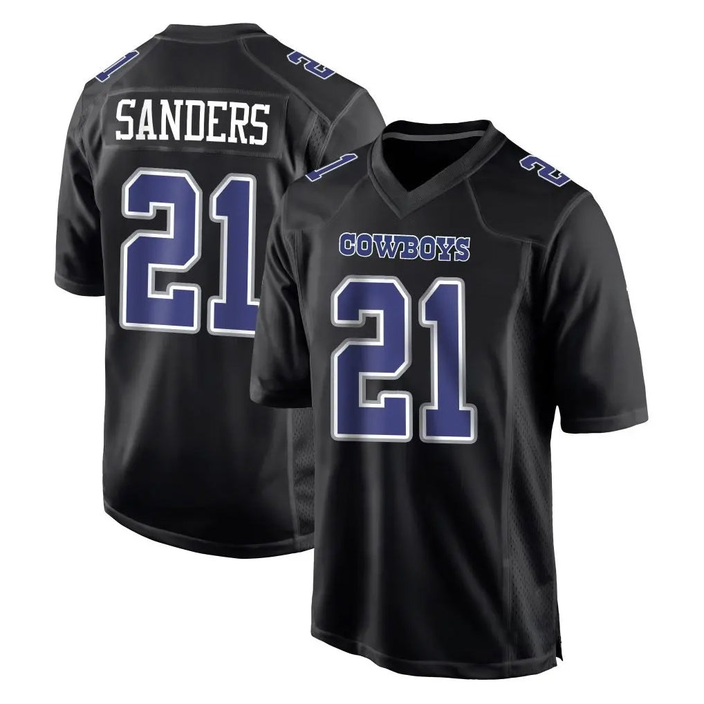 Silnrao D.Cowboys #21 Deion Sanders Player Navy Carbon Black Fashion Stitched Jerseys