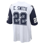Silnrao D.Cowboys #22 Emmitt Smith Player White-Navy Home Game Stitched Jerseys