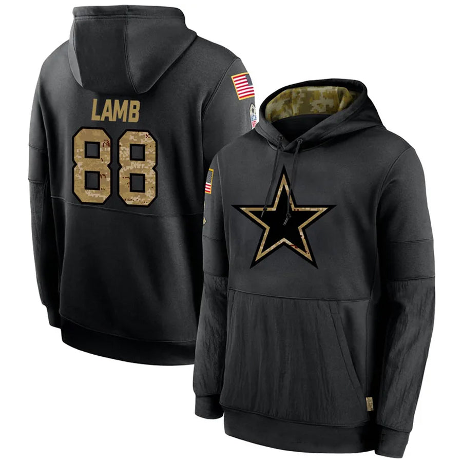 Silnrao D.Cowboys #88 CeeDee Lamb Player Black Salute to Service Pullover Hoodie Game Stitched Jerseys