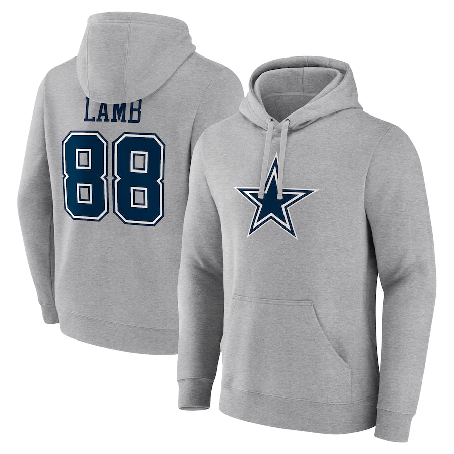 Silnrao D.Cowboys #88 CeeDee Lamb Player Gray Icon Pullover Hoodie Game Stitched Jerseys