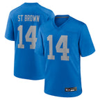 Silnrao D.Lions Alternate Game Stitched Jerseys Throwback - Blue - #14 Amon-Ra St. Brown Player